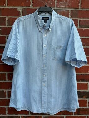Brooks Brothers XXL Blue & White Short-Sleeve Button-Down Seersucker Shirt F5